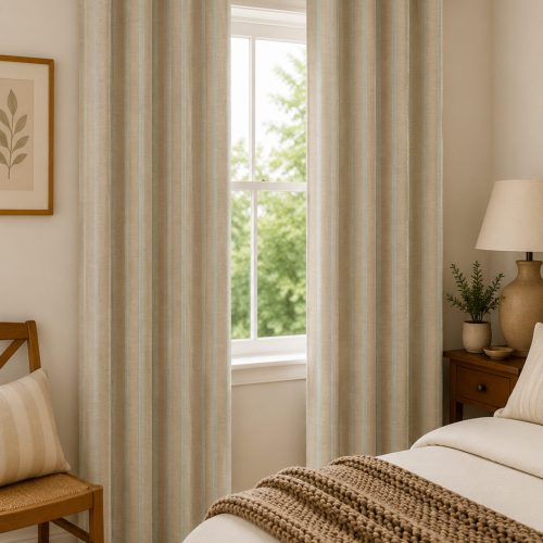 Hopsack Stripe Mint Curtain