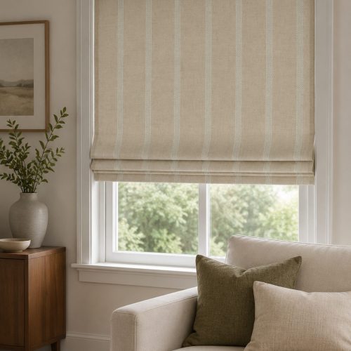 Hopsack Stripe Mint Roman Blind