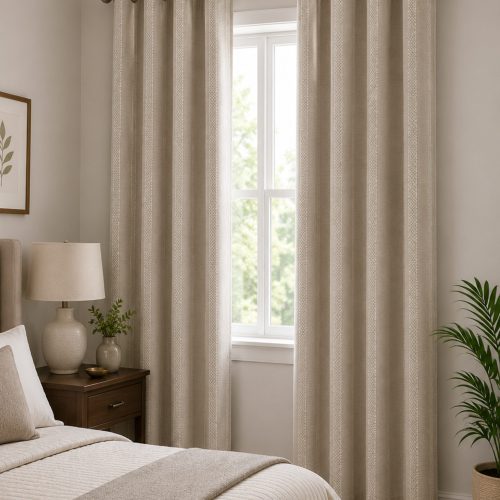 Hopsack Stripe Natural Curtain