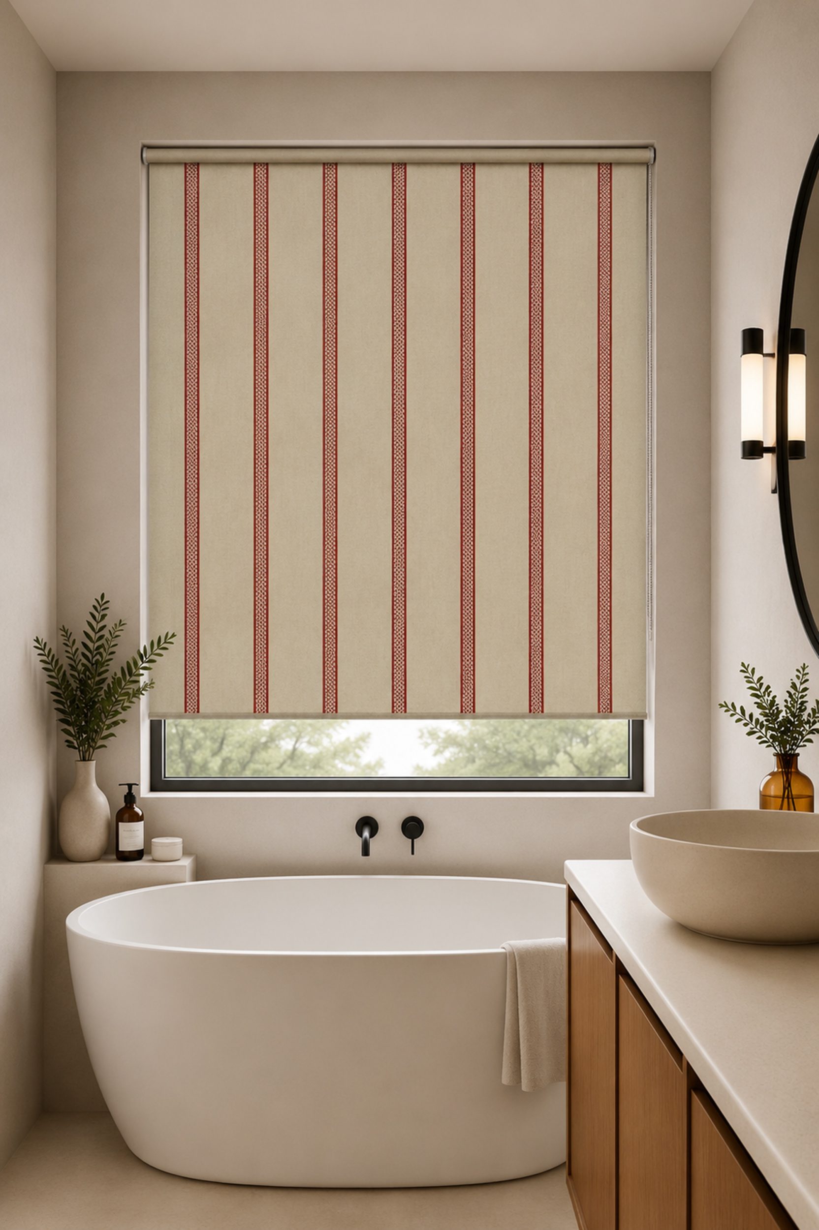 Hopsack Stripe Peony Roller Blind