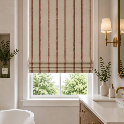 Hopsack Stripe Peony Roman Blind