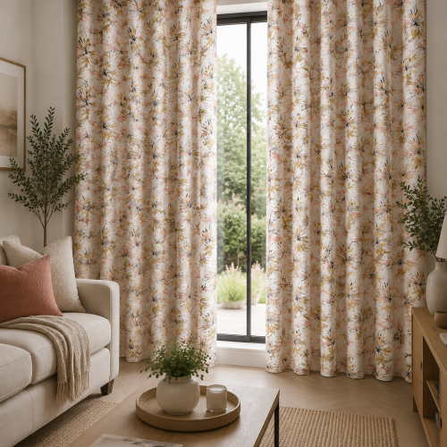Aucuba Embroidery Paprika-Ochre Curtain
