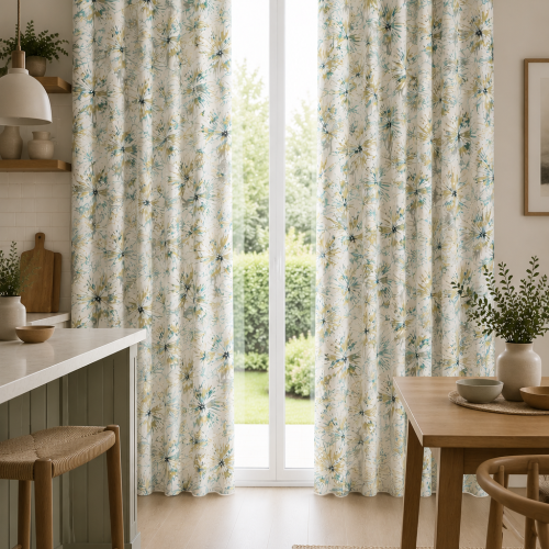 Aucuba Embroidery Teal-Zest Curtain