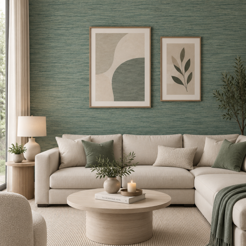 Esai Seagrass Embossed Wallcovering Hunter