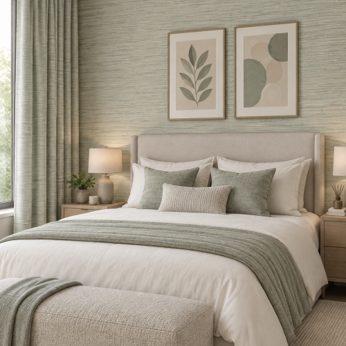 Esai Seagrass Embossed Wallcovering Sage