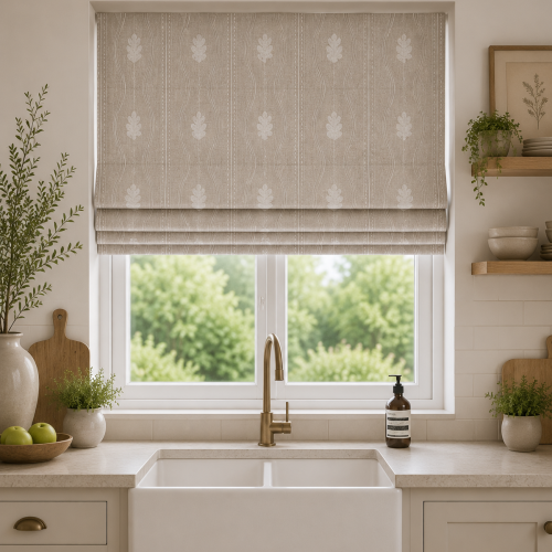 Falling Leaves Ivory Roman Blind