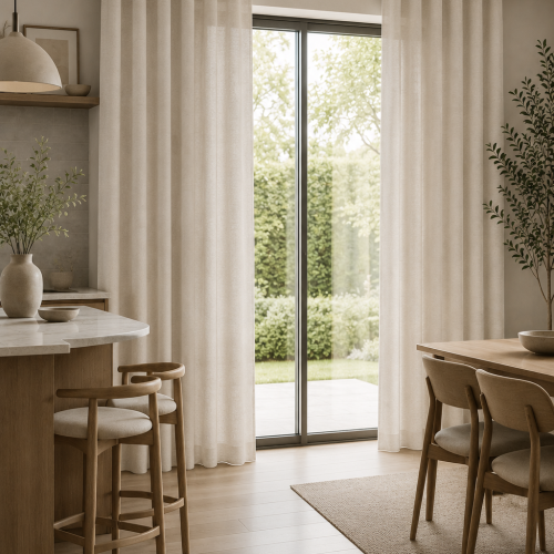 Forest Basket Weave Cream Curtain